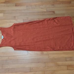 Madwell Linen Blend V Neck Tank Dress S Rust Orange